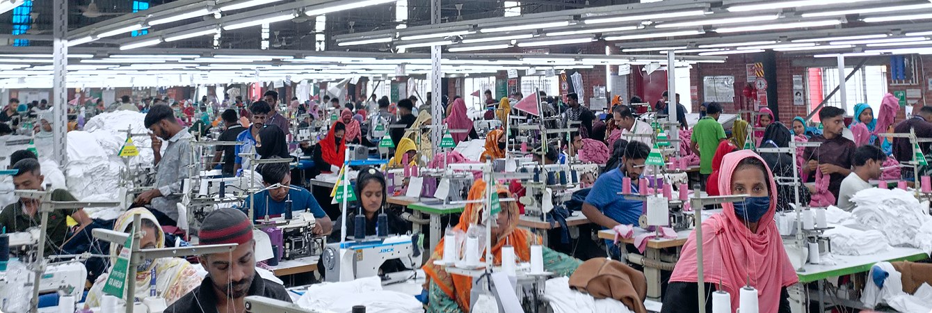 Production floor with workers at sewing stations