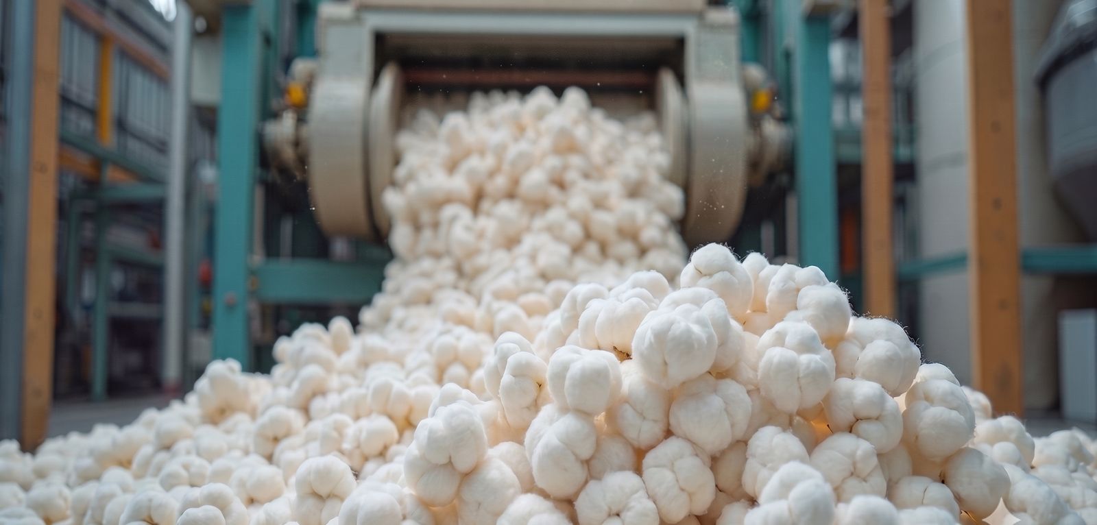 Raw cotton being processed